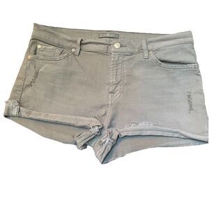 7 For All Mankind Cut Off Shorts Women's 32 Distressed Olive Green Raw Hem EUC